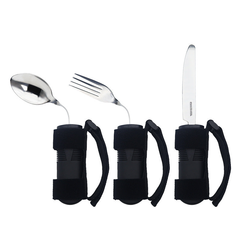 Deep navy round-hole adaptive fork, spoon and knife set