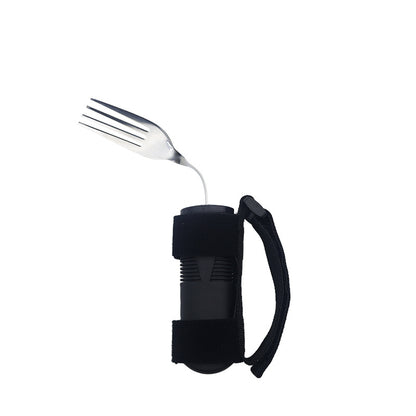 Deep navy bent fork with round-hole hand-support handle