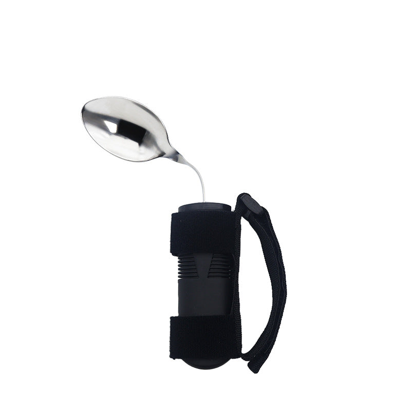 Deep navy bent spoon with round-hole hand-support handle