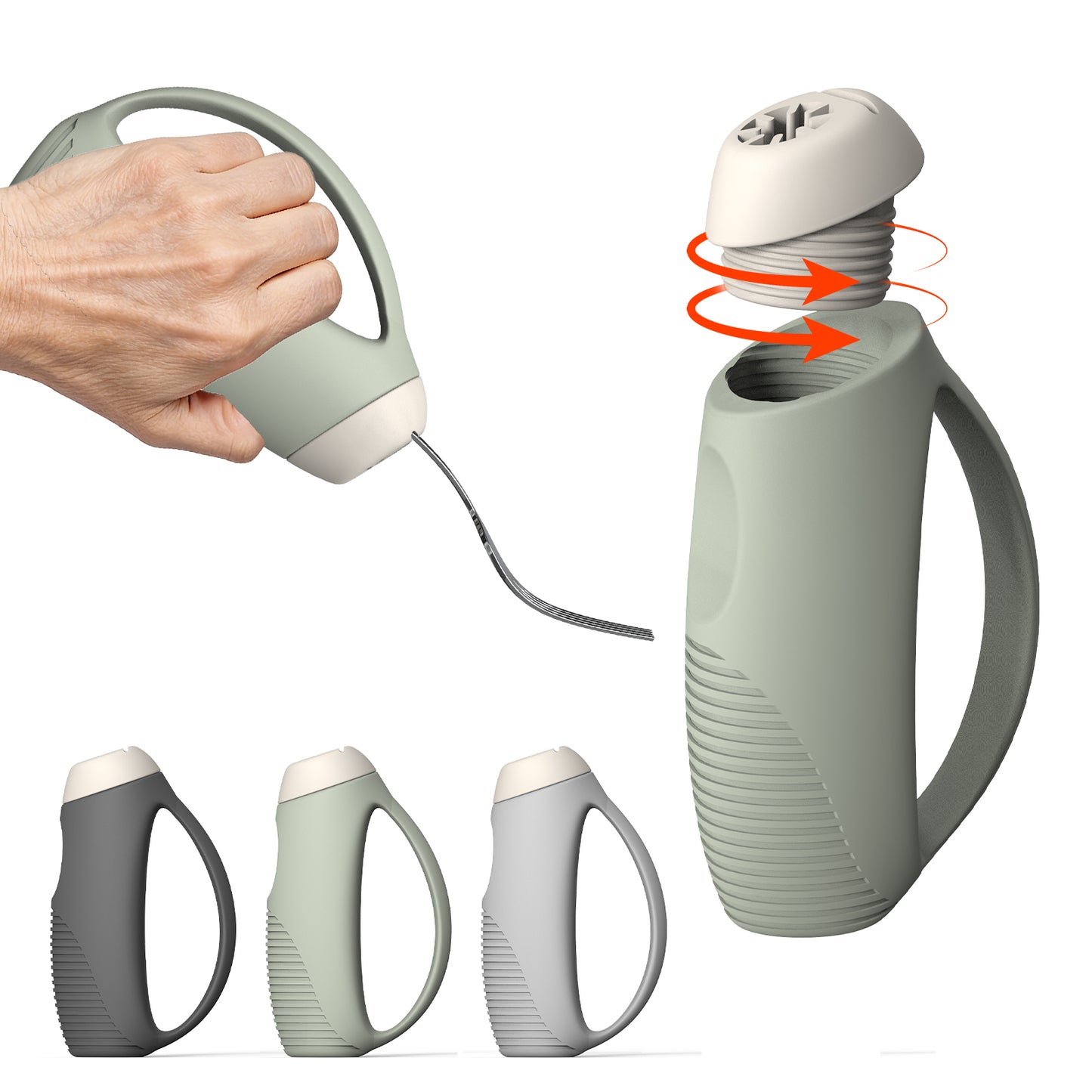 Grip accessory holding a fork, with adjustable insert detail