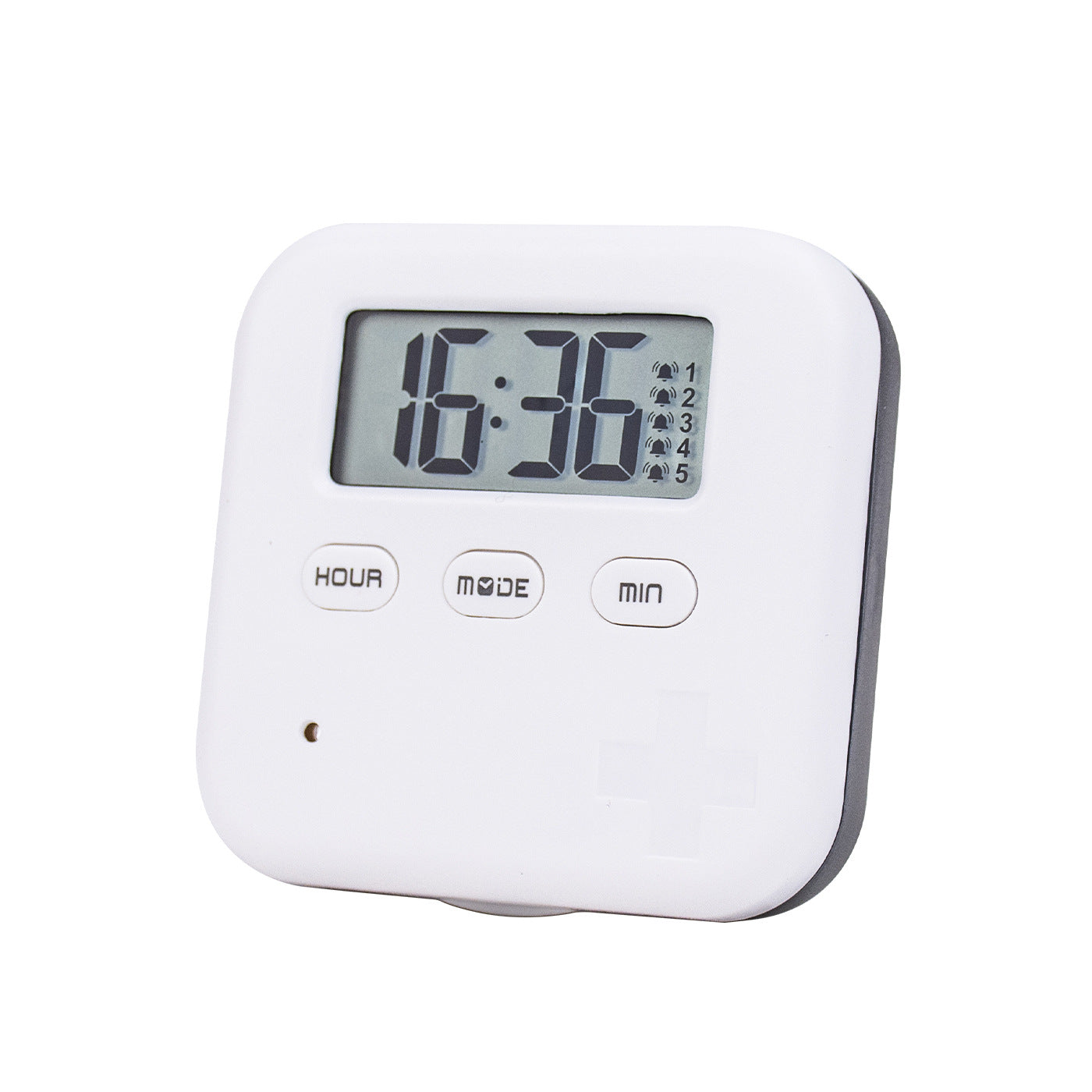 White and gray reminder pill box with clock display