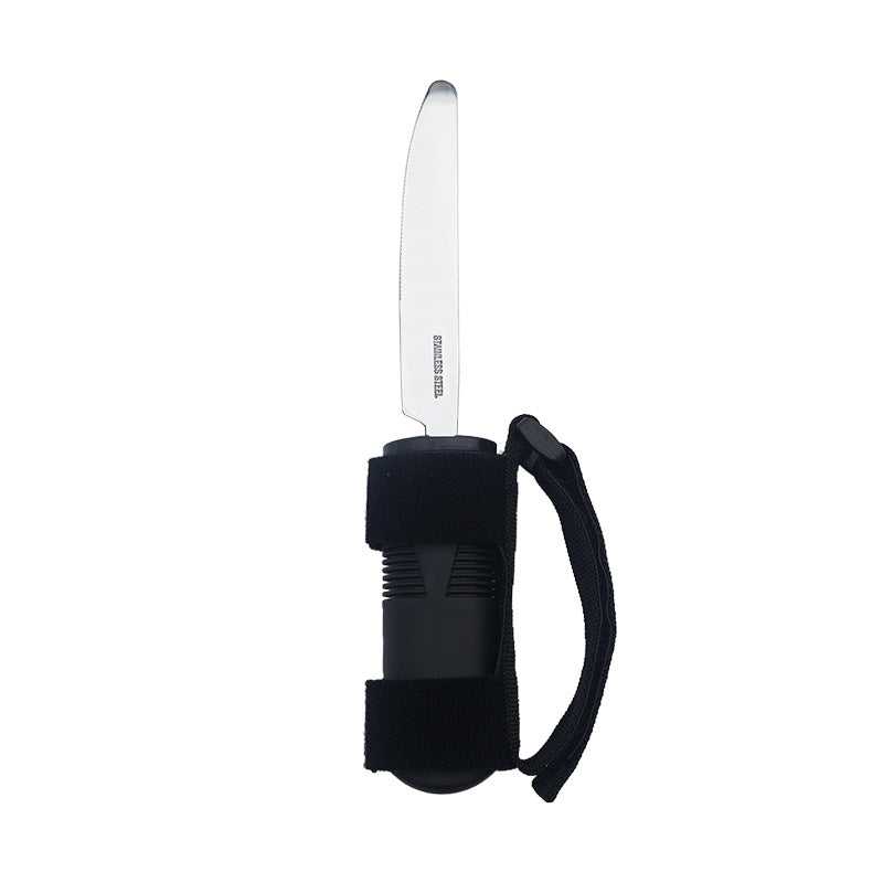 Deep navy knife with round-hole hand-support handle