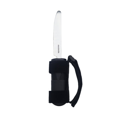 Deep navy knife with round-hole hand-support handle